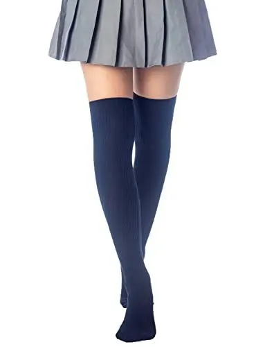 Produktbild: iB-iP Damen Elegante Einfarbige Halterlose Overknee Strümpfe, Größe: Einheitsgröße, Marine