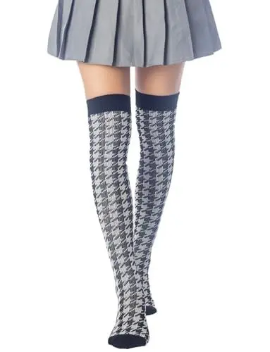 Produktbild: iB-iP Damen Hahnentrittmuster Halterlose Overknee Socken, Größe: Einheitsgröße, Schwarz