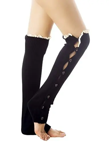 Produktbild: iB-iP Damen Knöpfen Mode Stretch-beinwärmer, Größe: Einheitsgröße, Schwarz