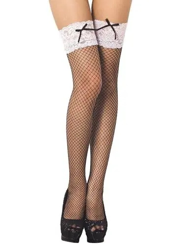 Produktbild: iB-iP Damen Nahtlos Stylish Schleife Spitze Fischnetz Halterlose Strümpfe, Größe: Einheitsgröße, Schwarz