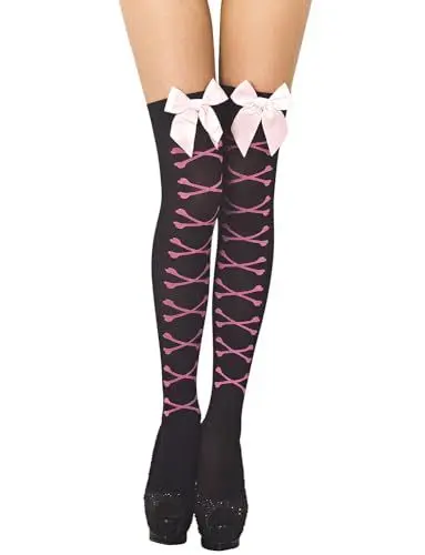 Produktbild: iB-iP Damen Nahtlose Punk Knochenmuster Halterlose Strümpfe, Größe: Einheitsgröße, Schwarz
