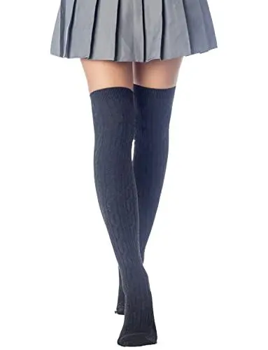 Produktbild: iB-iP Damen Stilvolle Geflochtene Einfarbige Lange Overknee Socken, Größe: Einheitsgröße, Ebenholz