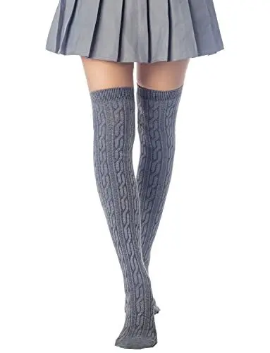Produktbild: iB-iP Damen Stilvolle Geflochtene Einfarbige Lange Overknee Socken, Größe: Einheitsgröße, Hellgrau