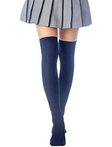 Produktbild: iB-iP Damen Stilvolle Geflochtene Einfarbige Lange Overknee Socken, Größe: Einheitsgröße, Marine