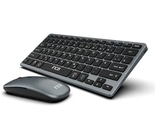 Produktbild: Bluetooth Tastatur Maus Set inca IBK-572BT – Kabellos, Wiederaufladbar, 2,4GHz & Bluetooth 5.0 – Kompatibel mit Windows, Mac, iOS, Android – Wireless, Flaches-Design leise Tasten, 78 Tasten, DPI 1600