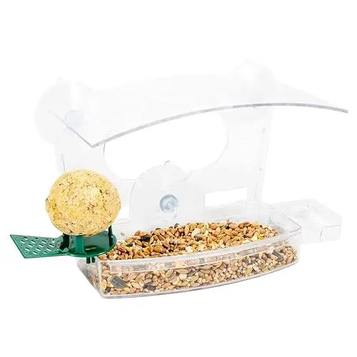 Produktbild: iBorn Fenster Vogelhäuschen Vogelfutterhaus Vogelfutterspender, vogelhäuschen Vogelfütterer Wildvögel, Finken, Kardinal, Bluebirds Vogelhaus mit Trinkwasserspüle, Fatball Sitzstange