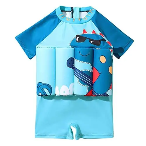 Produktbild: IBTOM CASTLE Baby Jungen Mädchen Badeanzug mit 8 verstellbaren Auftriebsstäben Kleinkind Schwimmkostüm Kinder Dinosaurier Schwimmweste Wassersport-Trainings-Badebekleidung Hellblau 4-5 Jahre