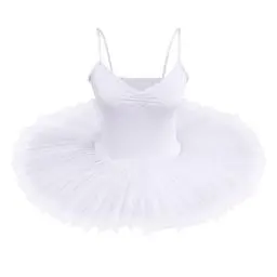 Produktbild: IBTOM CASTLE Damen Schwanensee-Tanz Eiskunstlauf Strumpfhose Tütü Ärmellos Einfarbig Balletttrikot Ballettkleidung Klassisch Ballerina Ballettrock Tüllrock Weiß S