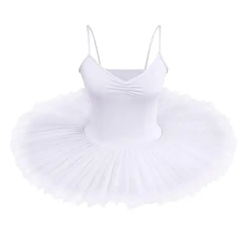 Produktbild: IBTOM CASTLE Damen Schwanensee-Tanz Eiskunstlauf Strumpfhose Tütü Ärmellos Einfarbig Balletttrikot Ballettkleidung Klassisch Ballerina Ballettrock Tüllrock Weiß S