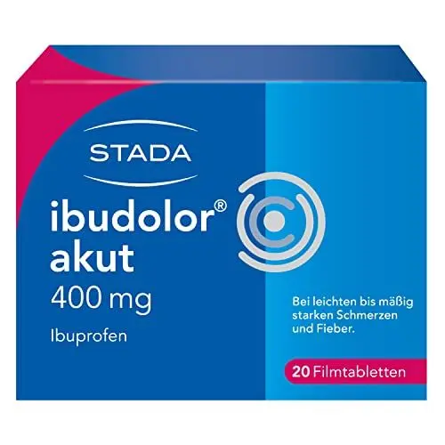 Produktbild: Ibuprofen ibudolor akut 400 mg STADA - bei leichten bis mäßig starken Schmerzen und Fieber - mit dem gut verträglichen Wirkstoff Ibuprofen - schnell wirksam - 1 x 20 Filmtabletten