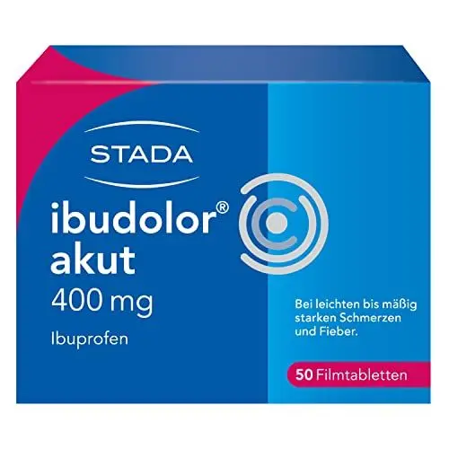 Produktbild: Ibuprofen ibudolor akut 400 mg STADA - bei leichten bis mäßig starken Schmerzen und Fieber - mit dem gut verträglichen Wirkstoff Ibuprofen - schnell wirksam - 1 x 50 Filmtabletten