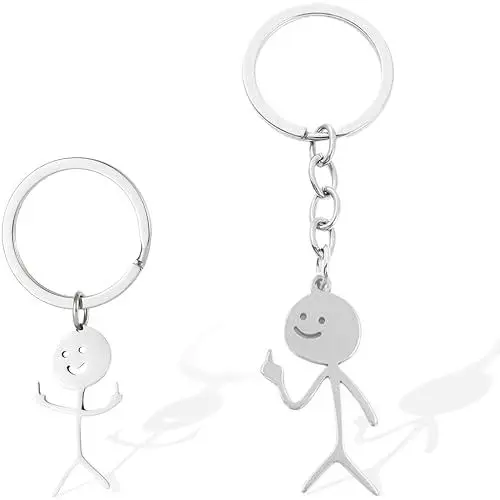 Produktbild: IBXWMNG 2er Set lustiger Skelett-Smiley mit Gebärdensprache als Schlüsselanhänger - Medium Stickman, niedliche Trend-Taschenanhänger& Auto-Schlüsselanhänger, perfektes Geschenkpaar.