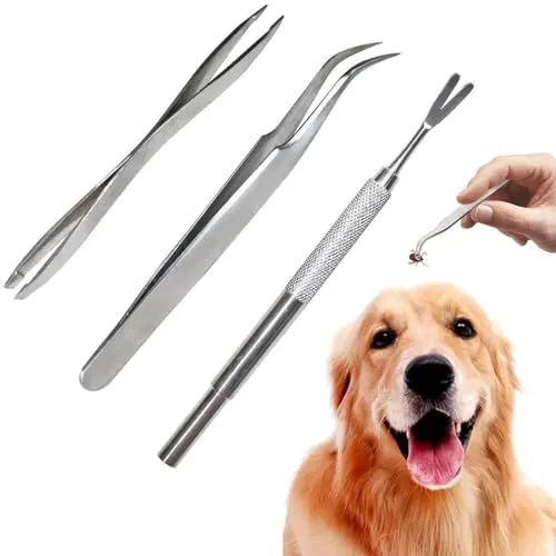 Produktbild: IBXWMNG Zeckenentferner - 3er Set aus Edelstahl Profi-Qualität - Zeckenzange & -pinzette zur einfachen Entfernung von Zecken - Geeignet für Hunde und Katzen - Inklusive Zeckenhaken (Silber)