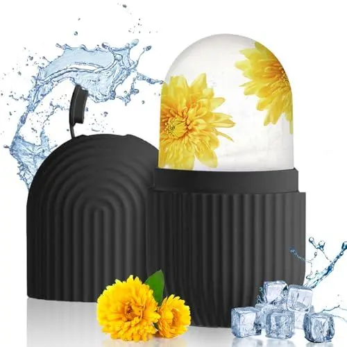 Produktbild: Ice Roller, Eis Gesichtsroller Silikon, Wiederverwendbar Eisroller Gesicht Auge Massagegerät für Pore Verkleinern, Falten Aufhellen, Erhellen Haut (Gestreift Schwarz)