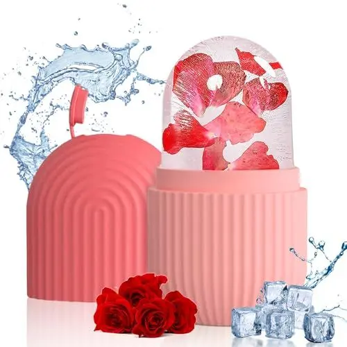 Produktbild: Ice Roller, Eis Gesichtsroller Silikon, Wiederverwendbar Eisroller Gesicht Auge Massagegerät für Pore Verkleinern, Falten Aufhellen, Erhellen Haut (Streifen Rosa)