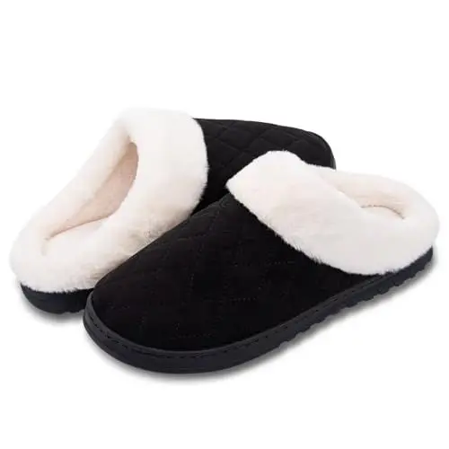 Produktbild: IceCony Hausschuhe Herren Pantoffeln Schwarz Damen Warme Puschen Winter 40-41 Slipper Mit Rutschfeste Gummisohle Memory Foam