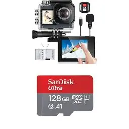 Produktbild: icefox Action Cam 4K Ultra HD 20MP Kamera Unterwasserkamera Wasserdicht 40M 170 Degree Ultra-Weitwinkel WiFi Camcorder & SanDisk Ultra Android microSDXC UHS-I Speicherkarte 128 GB + Adapter