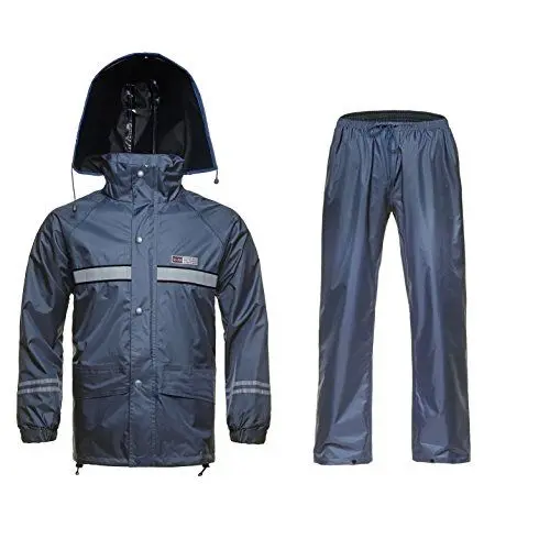 Produktbild: Icegrey Wasserdichten Regenanzug mit Reflexstreifen Regenjacke mit Kapuze und Regenhose für Damen und Herren Regenkombination Regencape Regenbekleidung Marine Blau 170-175cm 70-79 kg
