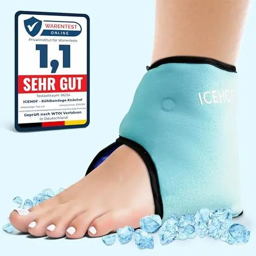 Produktbild: ICEHOF Kühlpads Fußgelenk - Kühlbandage Knöchel - Sprunggelenkbandage mit Kühl-Gel Kältetherapie Fußknöchel Rheuma Chemotherapie Knöchelschmerzen Fußgelenkbandage Knöchelbandage OneSize (2 St.)