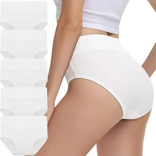 Produktbild: IceReco High Waist Unterhosen Damen Bauchweg Unterhose Damen Baumwolle 5er Pack Unterwäsche Frauen Set Slip Sportunterwäsche Schlüpfer Panties Briefs Underwear Stretch Atmungsaktiv Weich Weiß XL