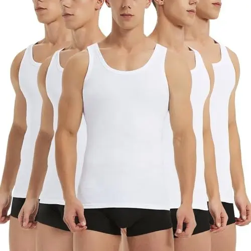 Produktbild: IceReco Unterhemd Herren Weiss Herren Unterhemden Business 100% Baumwolle Tanktops Männer Tank Top Herren Weiß 5er Pack Muskelshirt Herren Trägershirt Achselshirts XL
