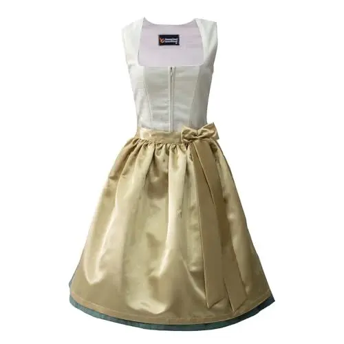 Produktbild: ICETOUCH Midi Dirndl Damen Oktoberfest Trachtenkleid German dress Trachtenmode 2 Teilig Set Weißes Gold (Weißes Gold, 36)