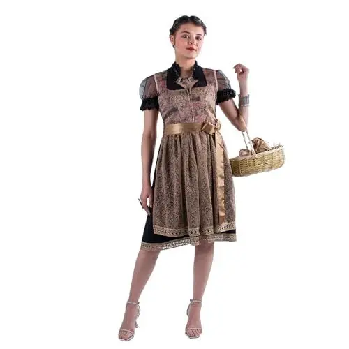 Produktbild: ICETOUCH Midi Dirndl Damen Oktoberfest Trachtenkleid Trachtenrock kleid Germandress Damen Outfit Trachtenmode 2 Teilig Set BRAUN (BRAUN 1, 42)