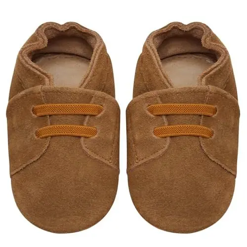Produktbild: IceUnicorn Baby Lauflernschuhe Krabbelschuhe Baby Mädchen Jungen Lederschuhe Baby Weicher Leder Hausschuhe Baby Wildledersohlen Babyschuhe(Kastanie JD, 0-6 Monate)