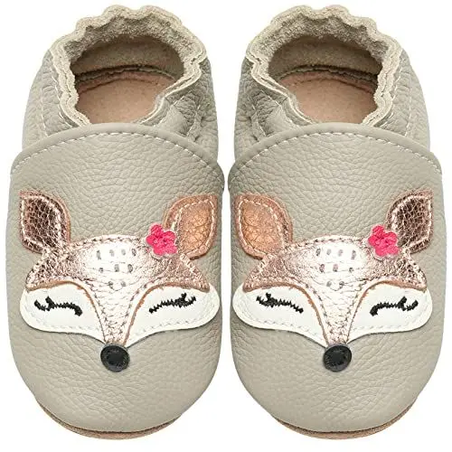Produktbild: IceUnicorn Krabbelschuhe Baby Jungen Mädchen Lauflernschuhe Baby Weicher Leder Babyhausschuhe Kleinkind Babyschuhe(Fuchs Grau, 12-18 Monate)