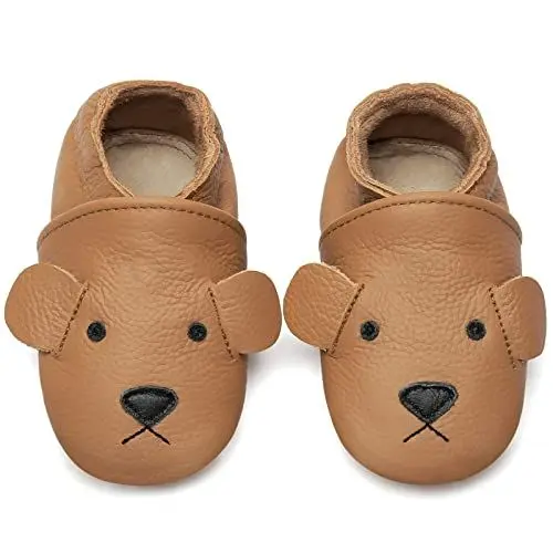 Produktbild: IceUnicorn Krabbelschuhe Baby Lauflernschuhe Jungen Mädchen Weicher Leder Babyhausschuhe Kleinkind Rutschfeste Lederschuhe Baby(Kurkuma Bär, 6-12 Monate)