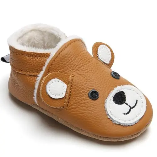 Produktbild: IceUnicorn Krabbelschuhe Baby Winter Krabbelschuhe Gefüttert Plüsch Hausschuhe Baby Lauflernschuhe Warm Weiche Leder Babyschuhe(Braunbär P, 12-18 Monate)