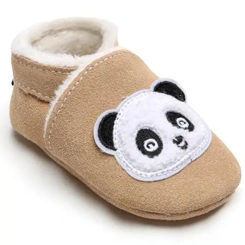Produktbild: IceUnicorn Krabbelschuhe Baby Winter Krabbelschuhe Gefüttert Plüsch Hausschuhe Baby Lauflernschuhe Warm Weiche Leder Babyschuhe(Khaki Panda P, 2-3 Jahre)