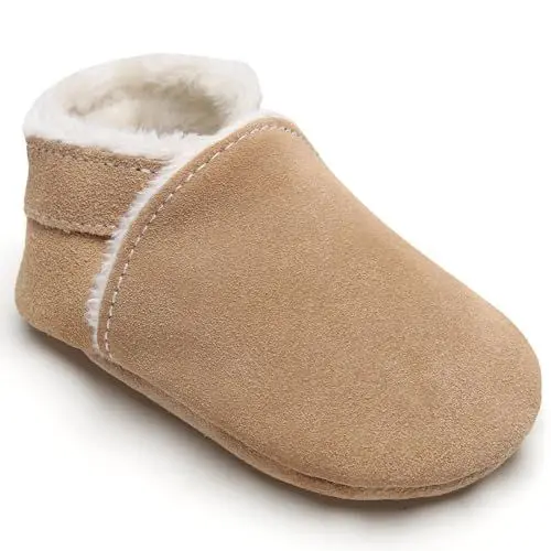 Produktbild: IceUnicorn Krabbelschuhe Baby Winter Krabbelschuhe Gefüttert Plüsch Hausschuhe Baby Lauflernschuhe Warm Weiche Leder Babyschuhe(NR Khaki, 18-24 Monate)