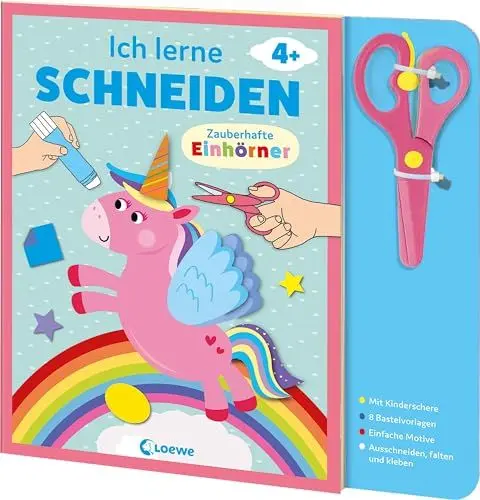 Produktbild: Ich lerne schneiden - Zauberhafte Einhörner: Bastelbuch mit kindersicherer Schere für Kinder ab 4 Jahren