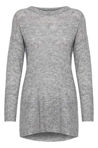 Produktbild: ICHI IHAMARA Long LS2 Strickpullover Damen Strickpullover Feinstrick Pullover, Größe:M, Farbe:Grey Melange (200318)