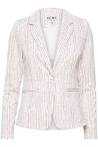 Produktbild: ICHI IHKATE Print BL15 Damen Blazer Kurzblazer Jacke gemusterter EIN-Knopf-Blazer mit Stretch und Reverskragen, Größe:L, Farbe:Cloud Dancer Multi Stripe AOP (202016)