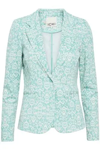 Produktbild: ICHI IHKATE Print BL19 Damen Blazer Jackenblazer mit 1-Knopf-Form Revervskragen Paspeltaschen Regular fit, Größe:XS, Farbe:Nile Blue Ikat AOP (203045)