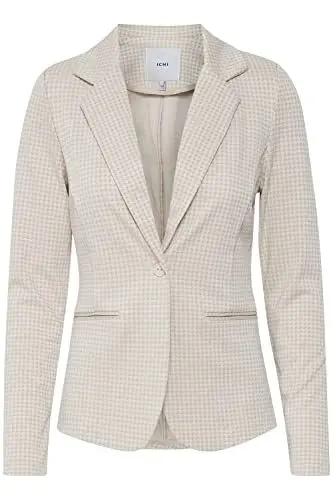 Produktbild: ICHI IHRUTI BL8 Damen Blazer Kurzblazer Jacke karierter Ein-Knopf-Blazer mit Stretch und Reverskragen, Größe:XS, Farbe:Doeskin (151308)