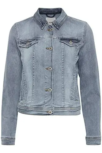 Produktbild: ICHI IHSTAMPE JA Damen Jeansjacke Denim Übergangsjacke mit Stretch und Knöpfen, Größe:38, Farbe:Washed light blue (19078)