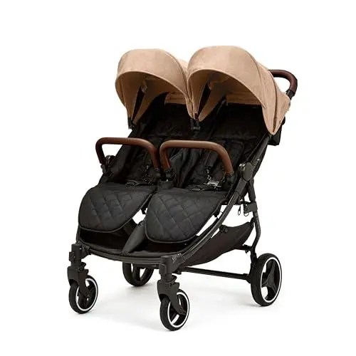 Produktbild: Ickle Bubba Venus Doppelkinderwagen - geeignet von Geburt bis 15 kg (ca. 3 Jahre), leichter, faltbarer Zwillingskinderwagen mit Regenschutz (Biscuit)
