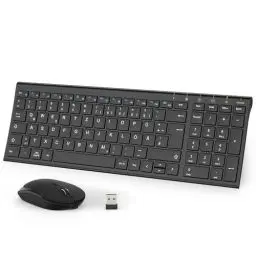 Produktbild: iClever 2.4G Tastatur Maus Set Kabellos, Aluminium Wireless Slim Tastatur QWERTZ Layout (Deutsch), für Computer/Desktop/PC/Laptop/Oberfläsche/Windows 10/8/7/Vista/XP (2.4GHz, USB)