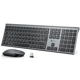 Produktbild: iClever 2.4G kabellose Tastatur und Maus Set, USB-C wiederaufladbar, Originalgröße, schlanke, dünne und widerstandsfähige Tastatur für Windows 7/8/10, Mac OS