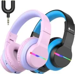 Produktbild: iClever Bluetooth Kinder Kopfhörer 2pack, Farbige LED-Leuchten, Kinderkopfhörer Over-Ear mit 74/85dBA Lautstärkebegrenzung, 85 Stunden Spielzeit, Bluetooth 5.2, eingebautes Mikrofon