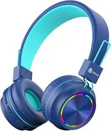 Produktbild: iClever Bluetooth Kinder Kopfhörer, Bunte Lichter LED, 94dB Lautstärkebegrenzung, Faltbare, Einstellbar, Kabellos und Kabel, Eingebautes Mikrofon für PC, Tablet, Kindle