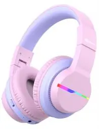 Produktbild: iClever Bluetooth Kinder Kopfhörer, Farbige LED-Leuchten, Kinderkopfhörer Over-Ear mit 74/85dBA Lautstärkebegrenzung, 85 Stunden Spielzeit, Bluetooth 5.2, eingebautes Mikrofon BTH12