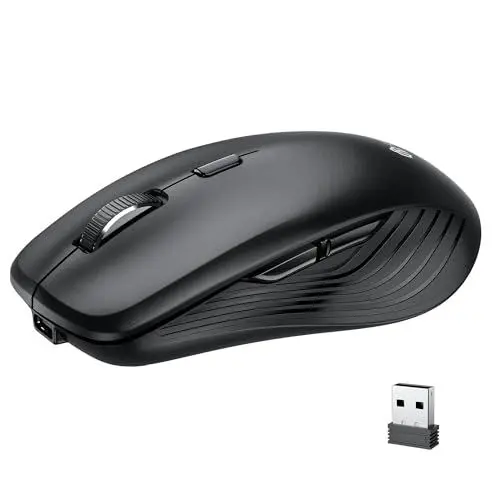 Produktbild: iClever Bluetooth Maus, Kabellos, Bluetooth und 2.4 GHz Verbindung via USB-Empfänger, wiederaufladbar, geräuschlos, für Windows, macOS, ChromeOS, kompatibel mit PC, Mac, Laptop, Tablets