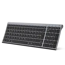 Produktbild: iClever Bluetooth Tastatur, Kabellose Tastaturen mit 3 Bluetooth Kanälen, Funk Tastatur wiederaufladbar, für Windows PC/Chrome/Mac - Graphit, Deutsches QWERTZ-Layout