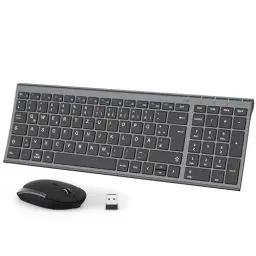 Produktbild: iClever Tastatur Maus Set Kabellos, Ultra-Dünne Wiederaufladbare 2.4G Funk Tastatur Maus Set Kabellos für PC/Laptop/Smart TV, QWERTZ Deutsches Layout, Schwarz&Grau