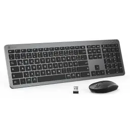 Produktbild: iClever GK08 Wireless Keyboard and Mouse - 2.4G Ultraslim Rechargeable Wireless Keyboard Mouse Set for PC, Desktop, Notebook, Laptop, Windows Mac OS, QWERTZ Layout, Black and Grey