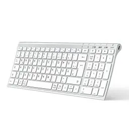 Produktbild: iClever Bluetooth Tastatur, BK10 Kabellos Tastatur mit 3 Bluetooth Kanälen, Ultraslim wiederaufladbare QWERTZ Deutsche Wireless Keyboard, Funk Mac Tastatur für iOS, Android, Windows, Weiß